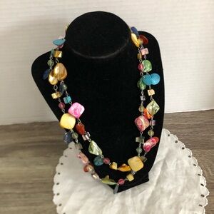 Vtg Long Multicolour Shell Necklace